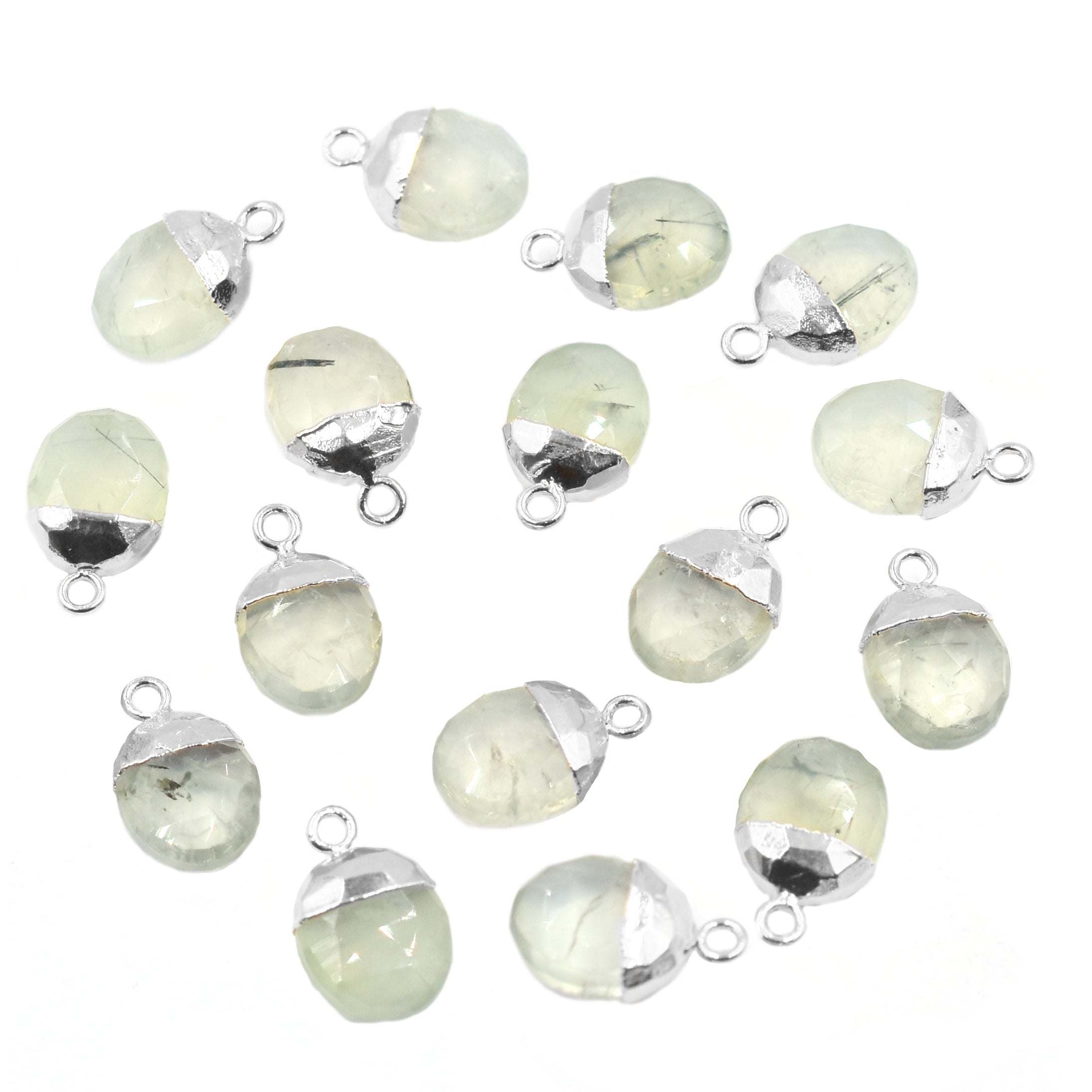 Prehnite Oval Shape 10 x 8 MM Silver Electroplated Pendant (Set Of 2 Pcs)