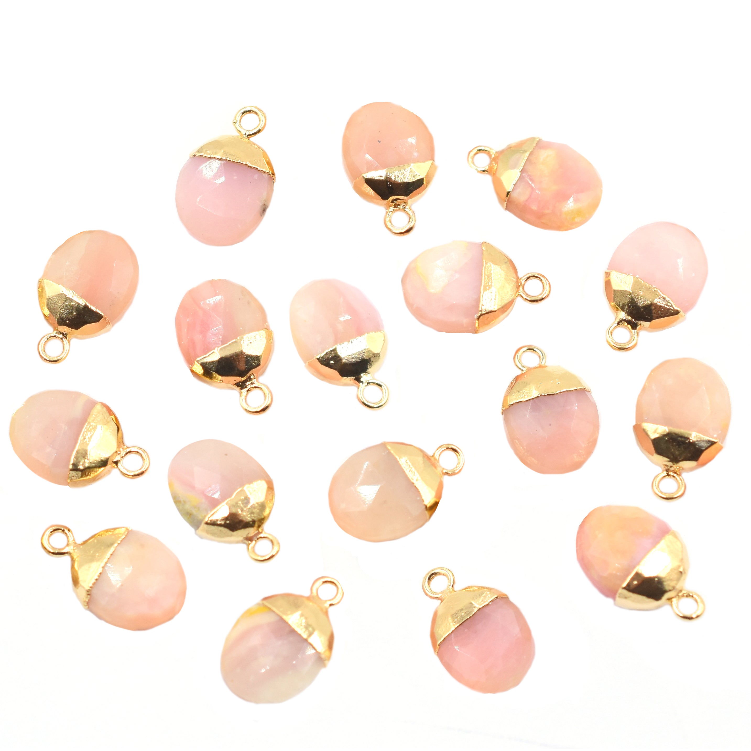 Pink Opal Oval Shape 10 x 8 MM Gold Electroplated Pendant (Set Of 2 Pcs)