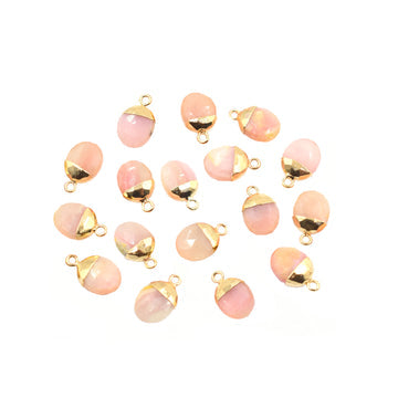 Pink Opal Oval Shape 10 x 8 MM Gold Electroplated Pendant (Set Of 2 Pcs)