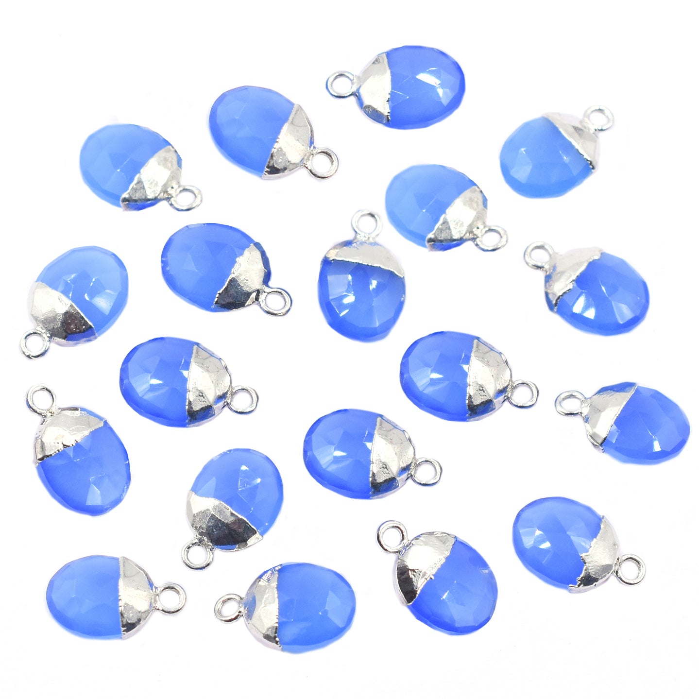 Blue Chalcedony Oval Shape 10 x 8 MM Silver Electroplated Pendant (Set Of 2 Pcs)