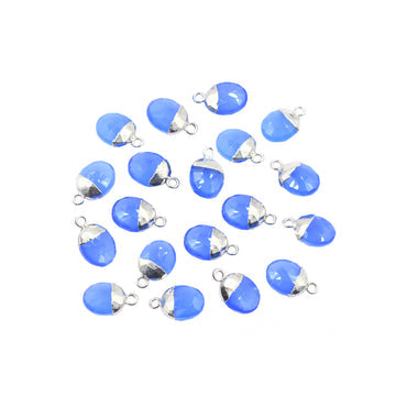 Blue Chalcedony Oval Shape 10 x 8 MM Silver Electroplated Pendant (Set Of 2 Pcs)