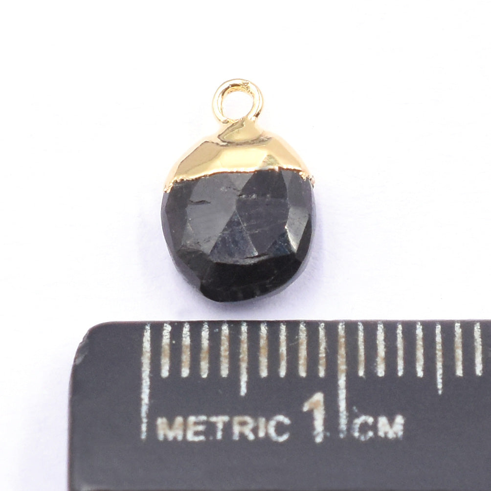 oval shaped Hypersthene pendant, gold electroplated