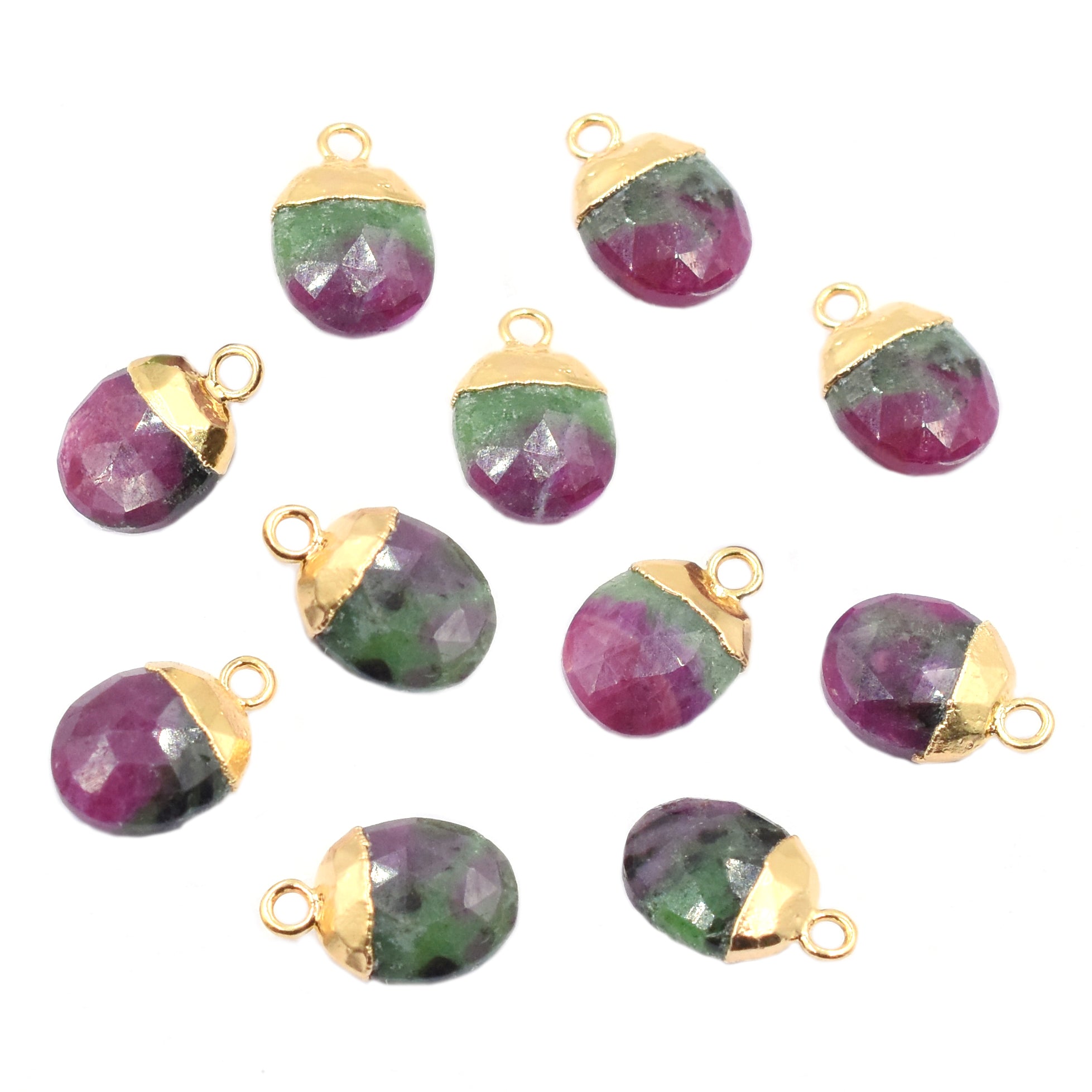 Ruby Zoisite Oval Shape 10 x 8 MM Gold Electroplated Pendant (Set Of 2 Pcs)