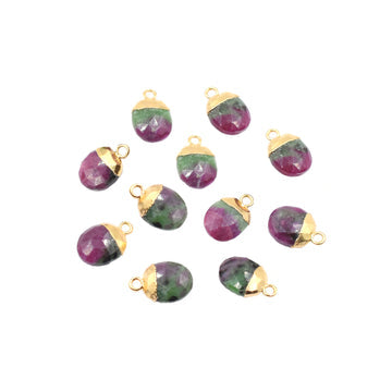 Ruby Zoisite Oval Shape 10 x 8 MM Gold Electroplated Pendant (Set Of 2 Pcs)