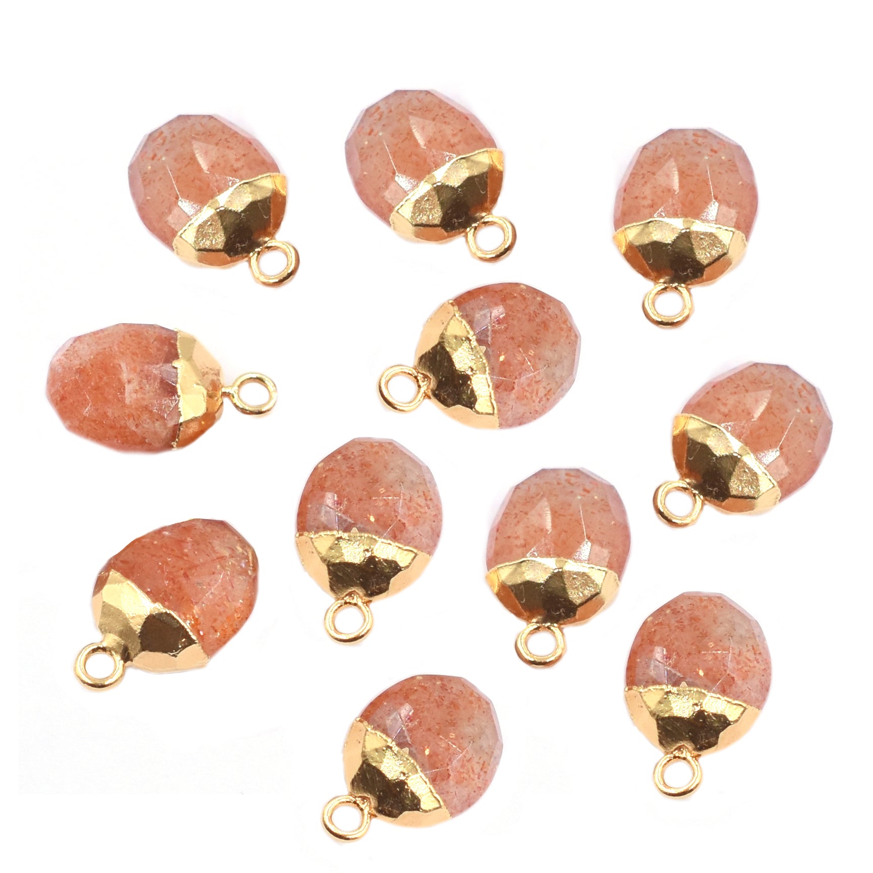 Sunstone Oval Shape Gold Electroplated Pendant (Set Of 2 Pcs)