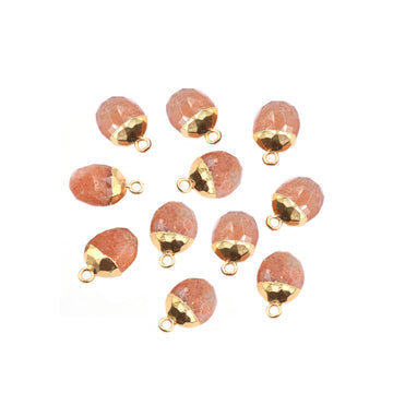 Sunstone Oval Shape 10 x 8 MM Gold Electroplated Pendant (Set Of 2 Pcs)