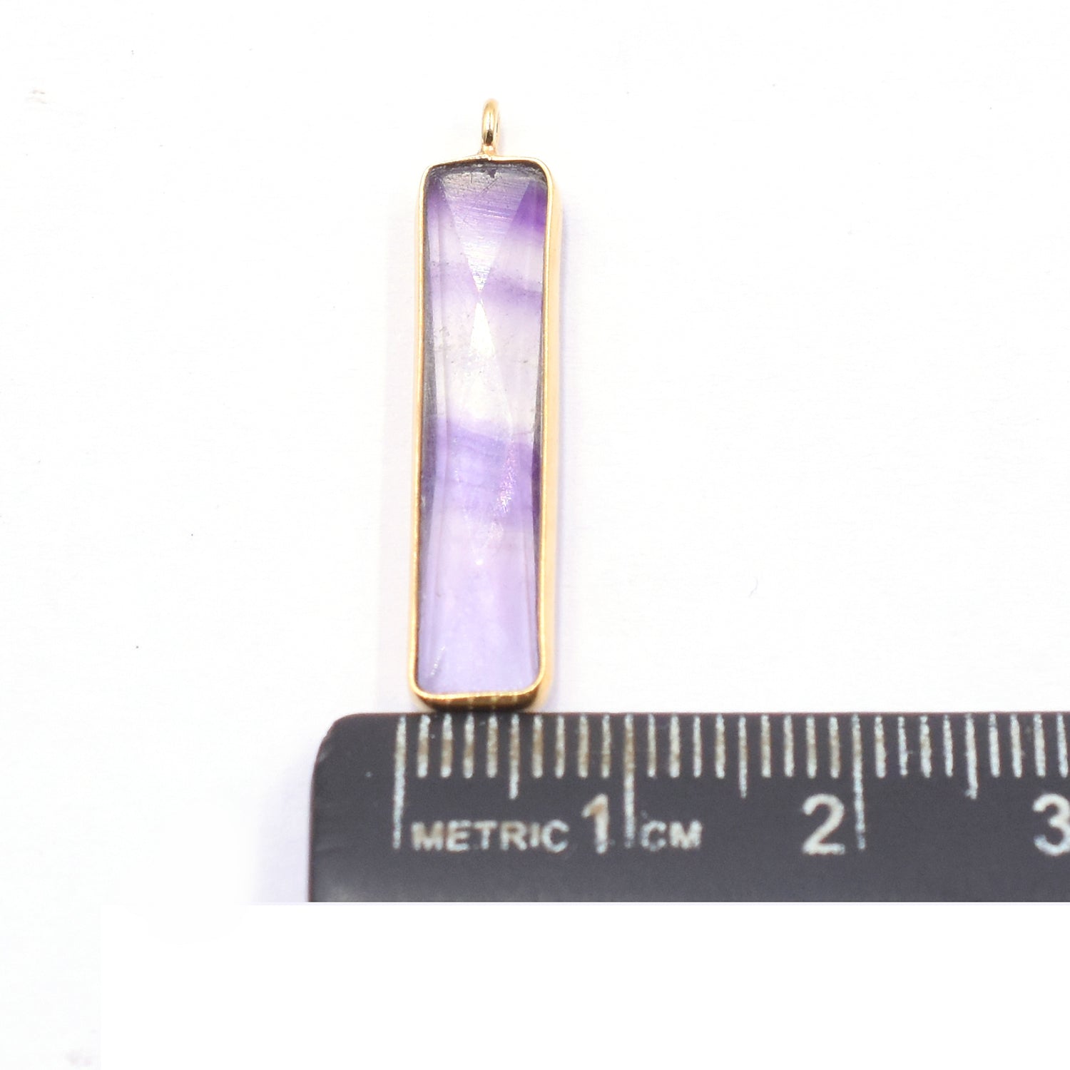 Colorful fluorite rectangle pendant featuring a vermeil finish