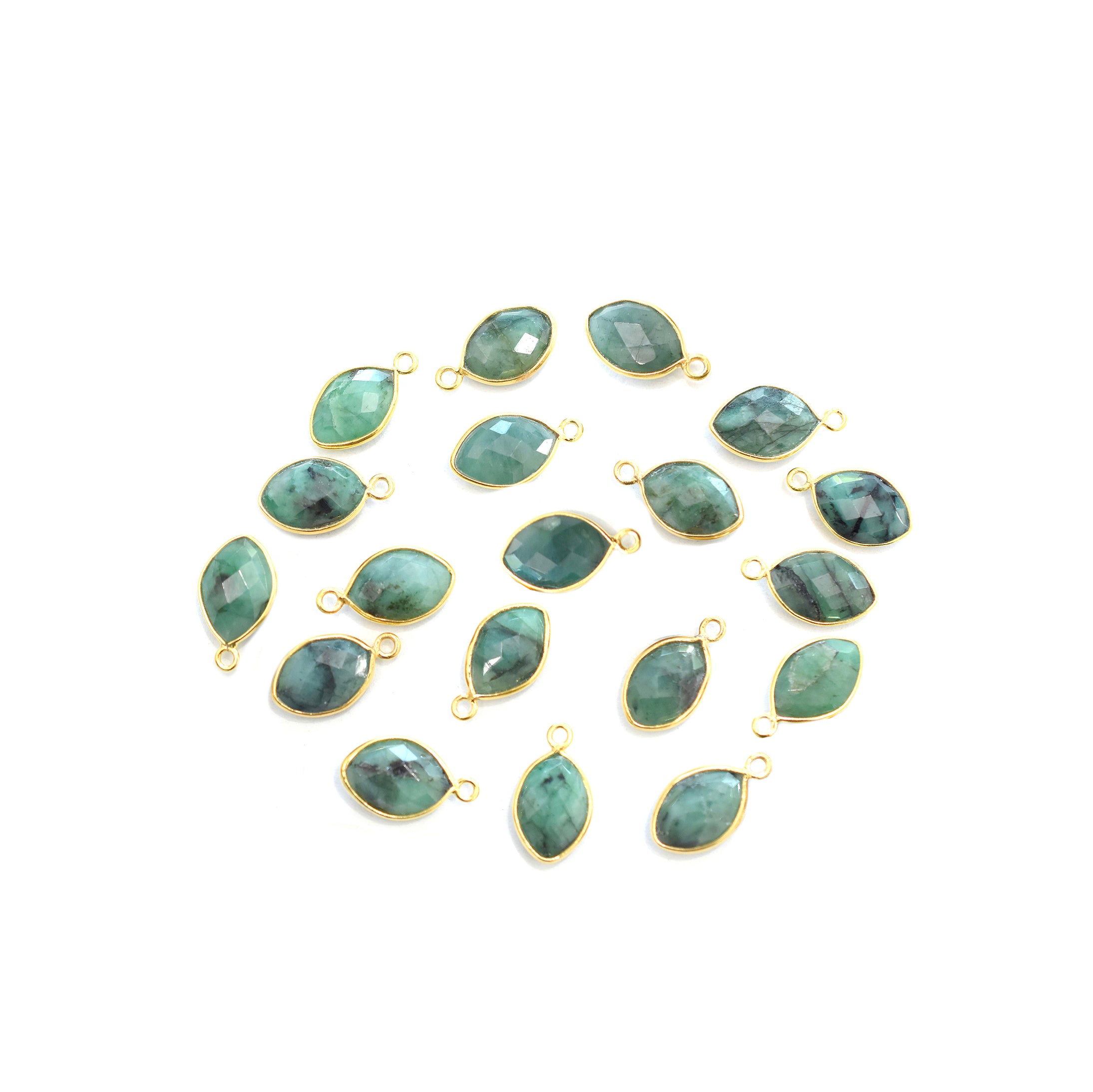 Raw emerald marquise pendant in vermeil