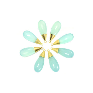 Elegant aqua chalcedony elongated drop pendant with vermeil