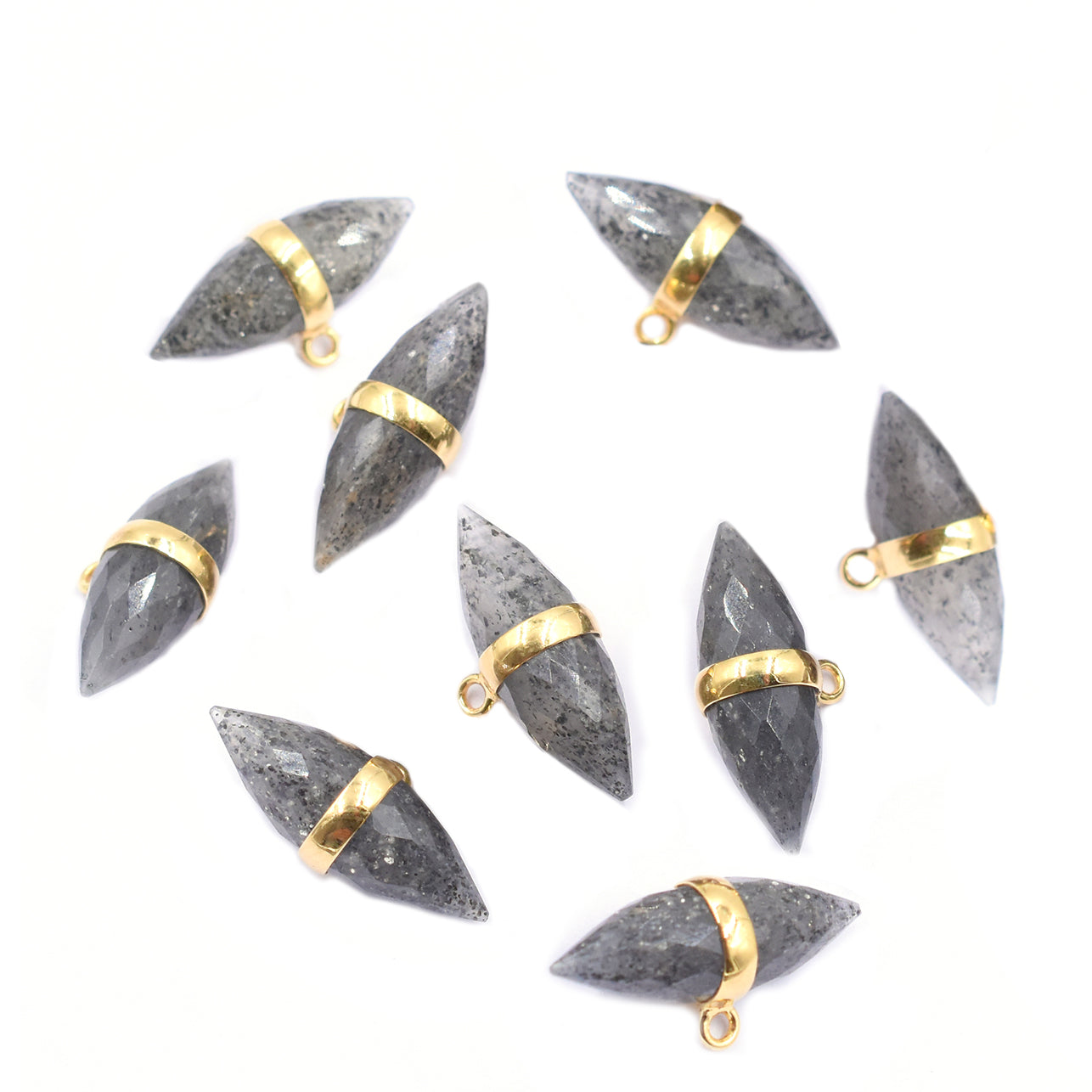 Black sunstone gemstone in silver vermeil setting