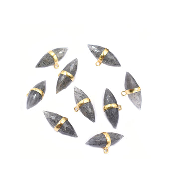 Black sunstone rugby-shaped pendant in vermeil