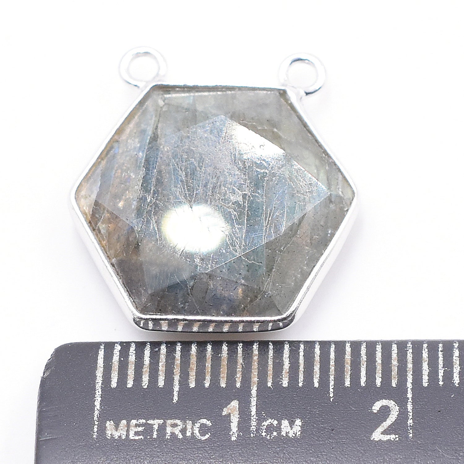 Labradorite hexagon pendant with silver bezel