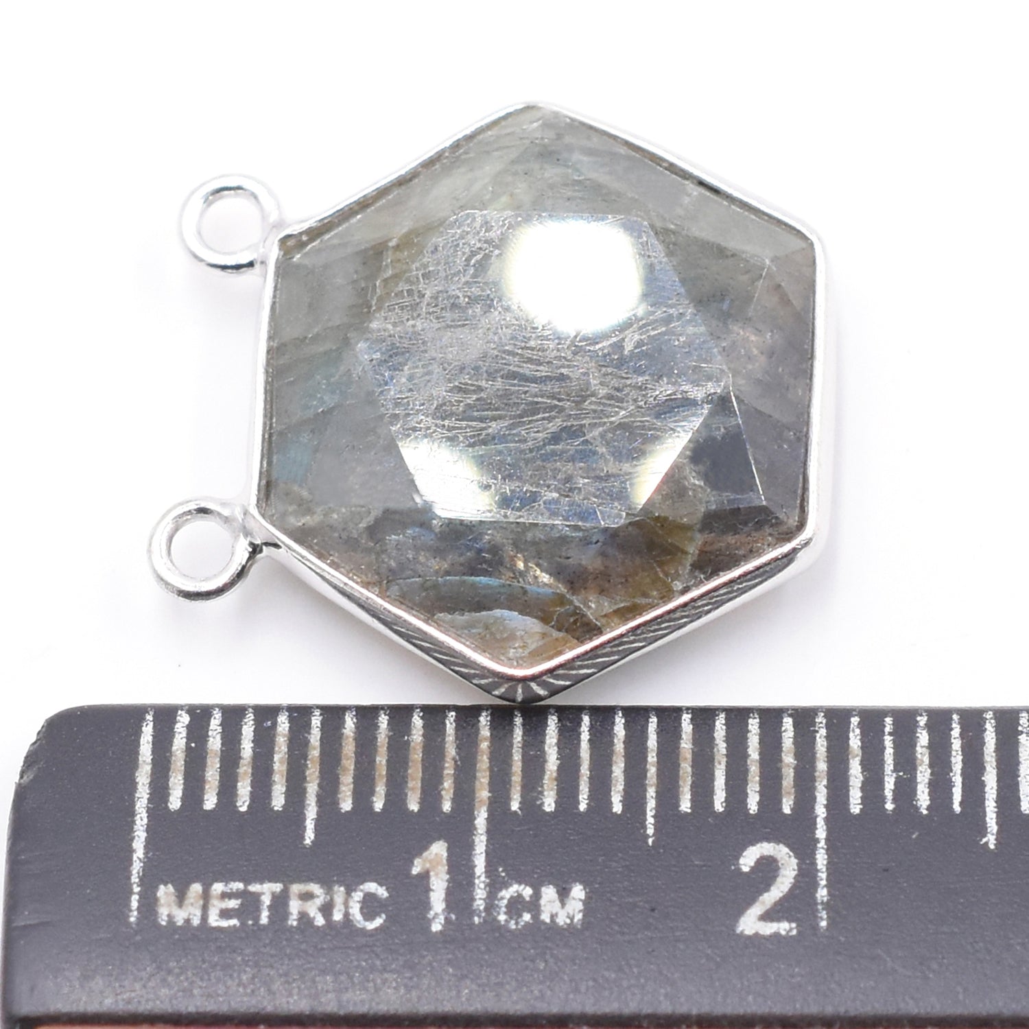 Silver plated labradorite hexagon shape pendant