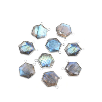 Labradorite hexagon-shaped gemstone in silver plated bezel