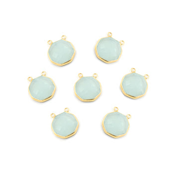 Aqua chalcedony octagon gemstone in silver vermeil bezel