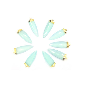 Aqua chalcedony arrow gemstone in silver vermeil bezel