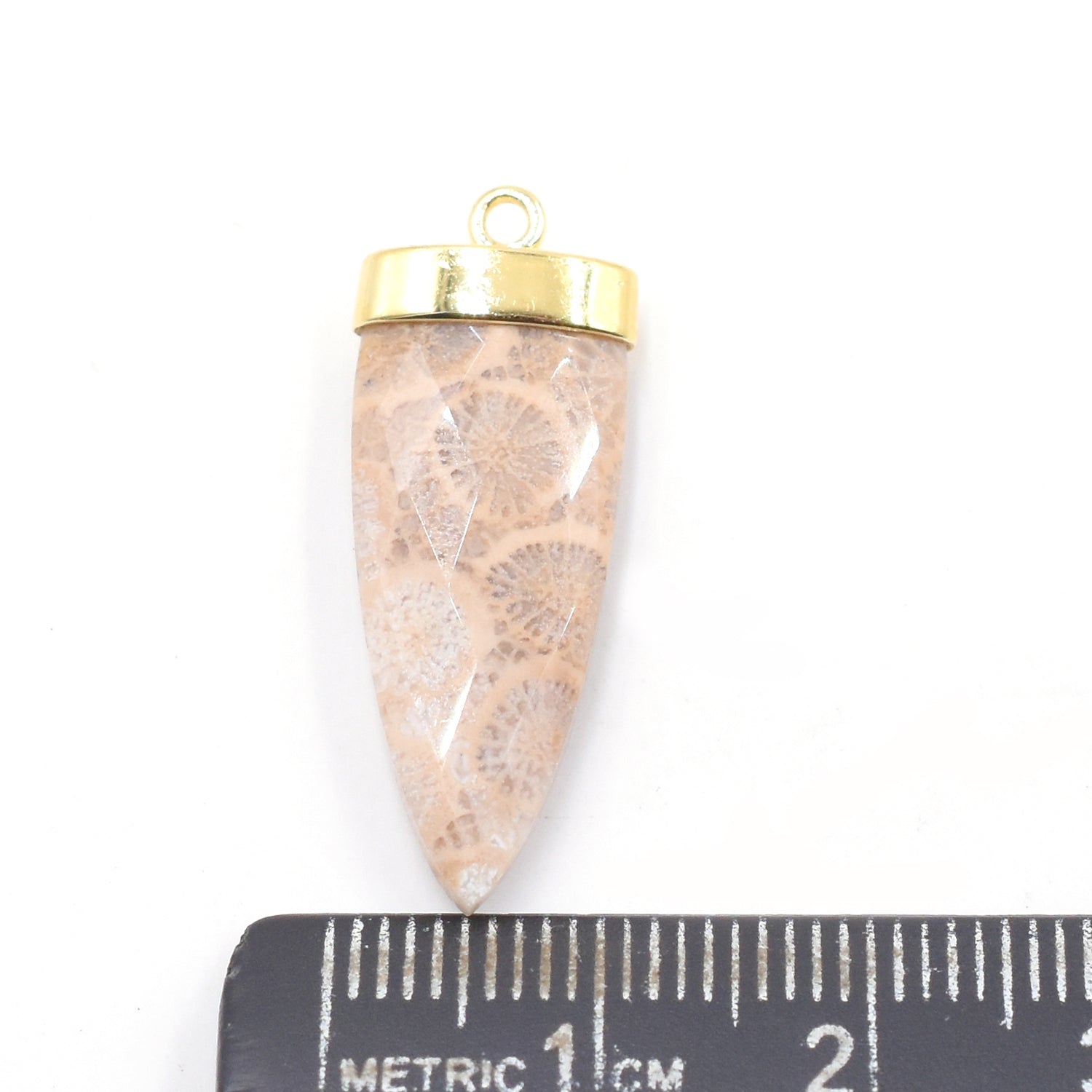 Fossil Coral Arrow Shape Silver Bezel Vermeil Pendant