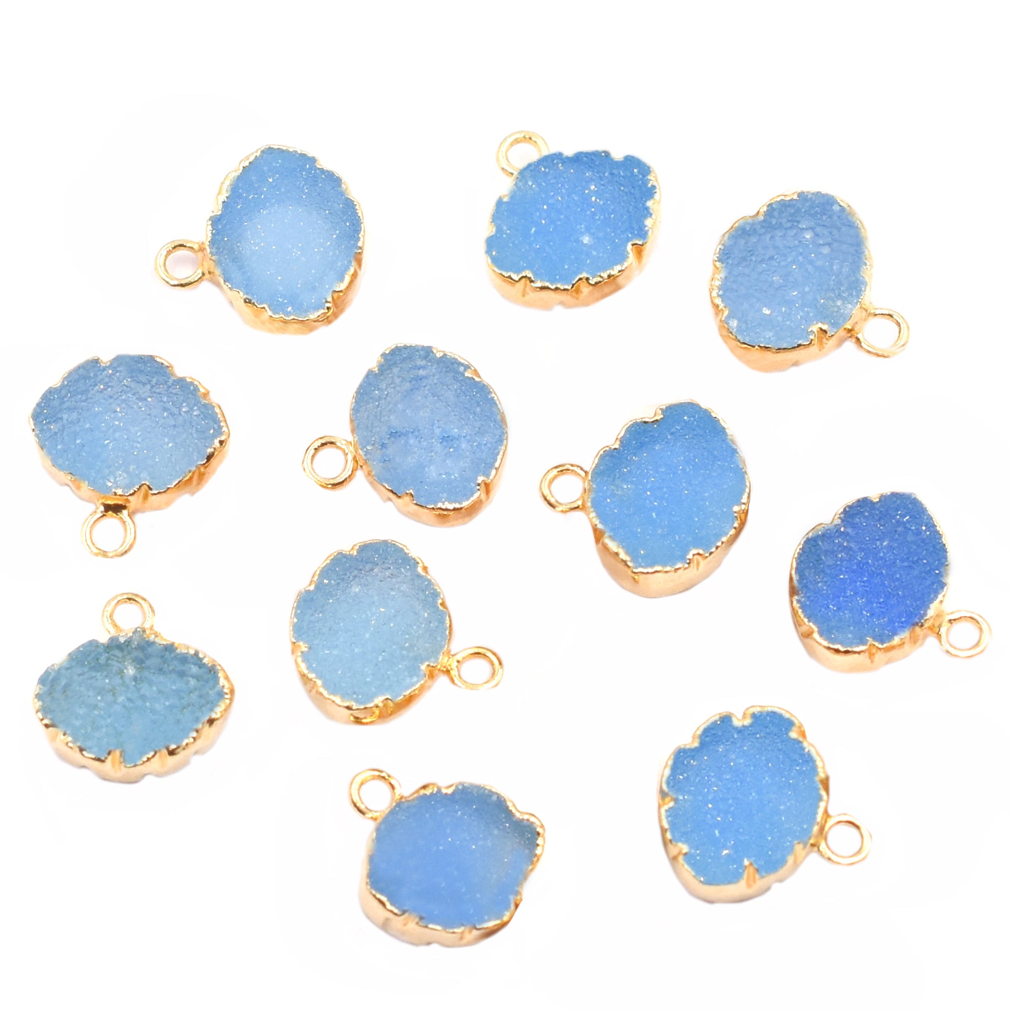 Sparkling Blue Druzy Marquis pendant in gold frame