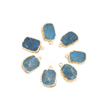 Rectangle shaped Blue Apatite pendant with gold electroplated finish