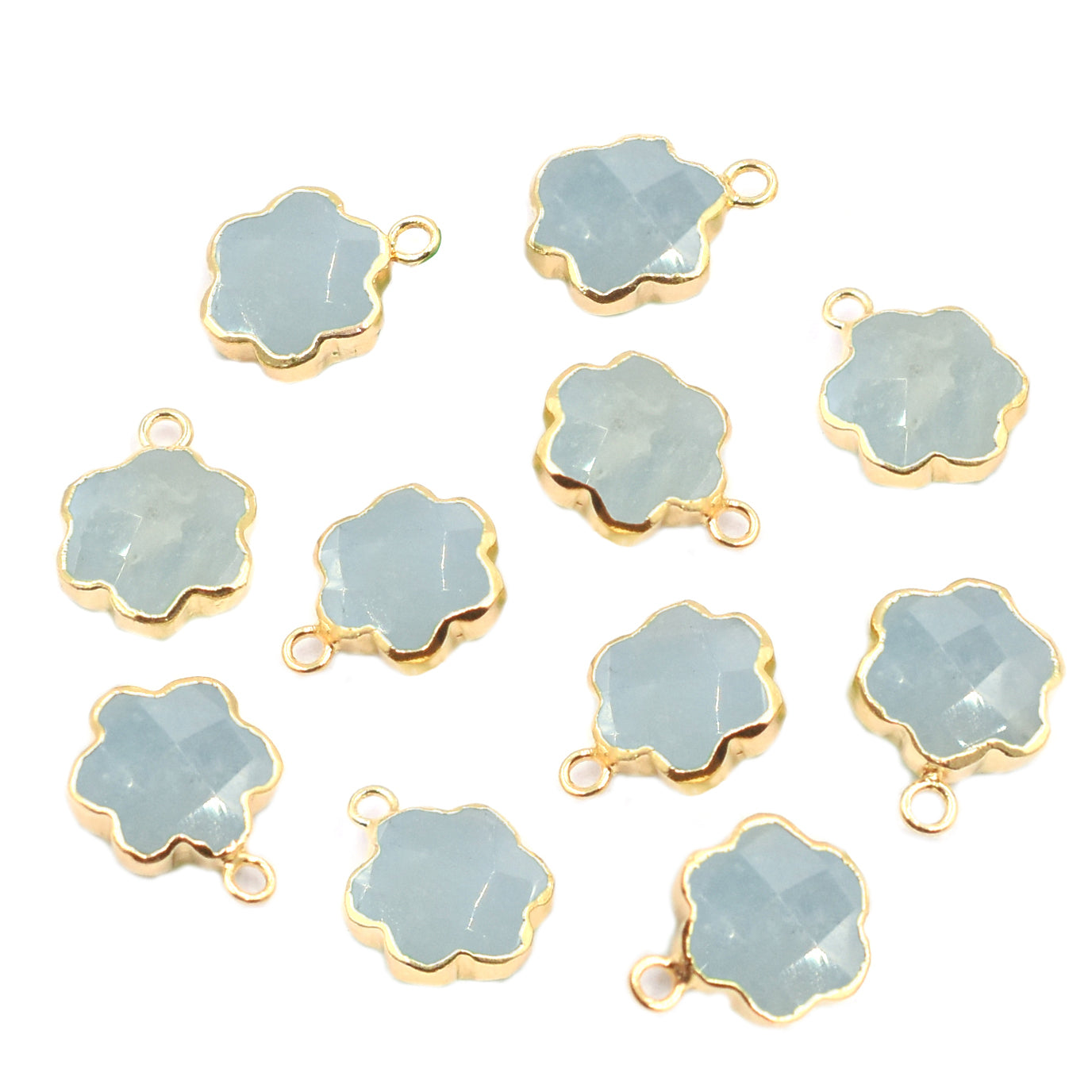 Aquamarine Clover Leaf Shape 11 MM Gold Electroplated Pendant (Set Of 2 Pcs)