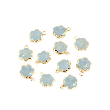 Aquamarine Clover Leaf Shape 11 MM Gold Electroplated Pendant (Set Of 2 Pcs)