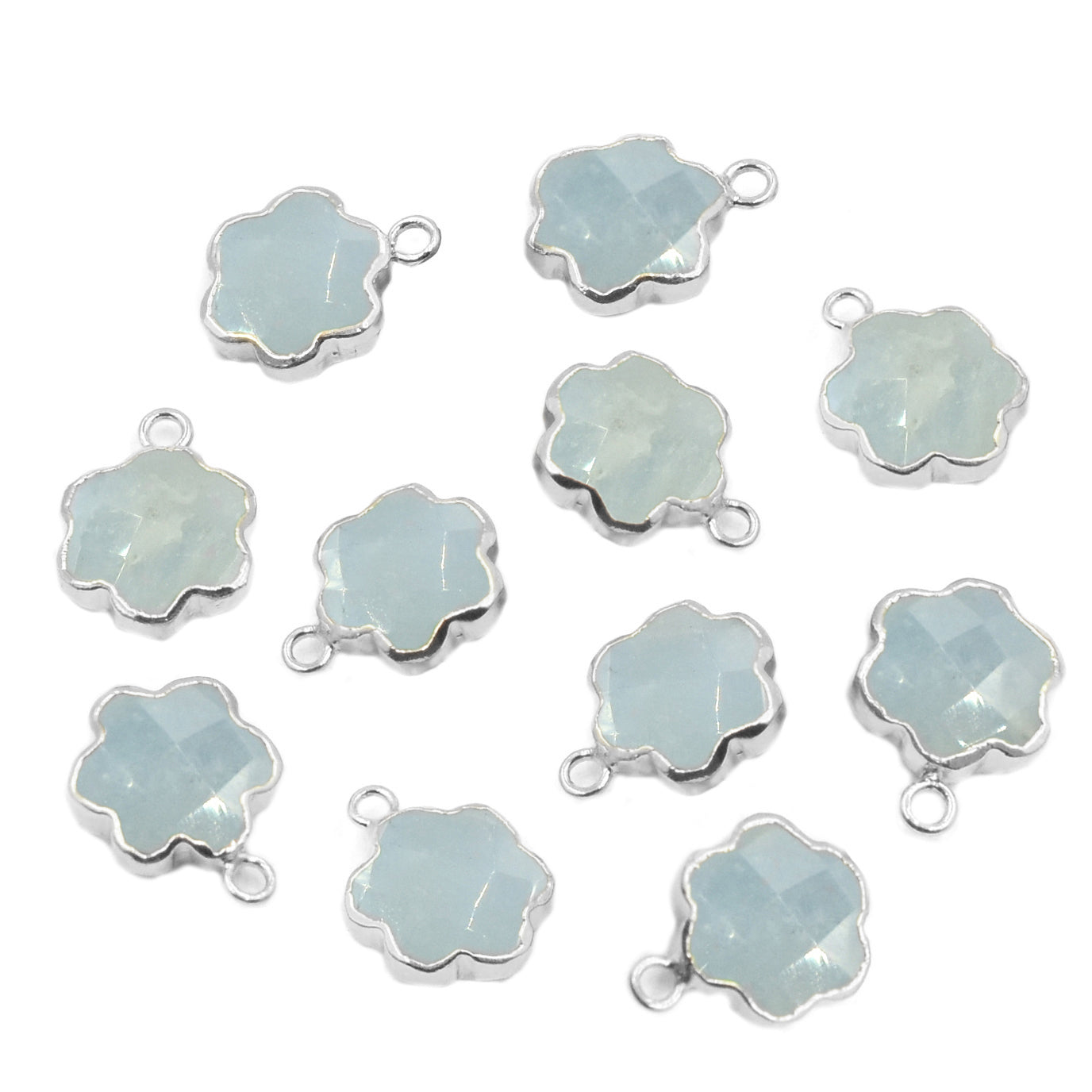 Aquamarine Clover Leaf Shape Silver Electroplated Pendant (Set Of 2 Pcs)