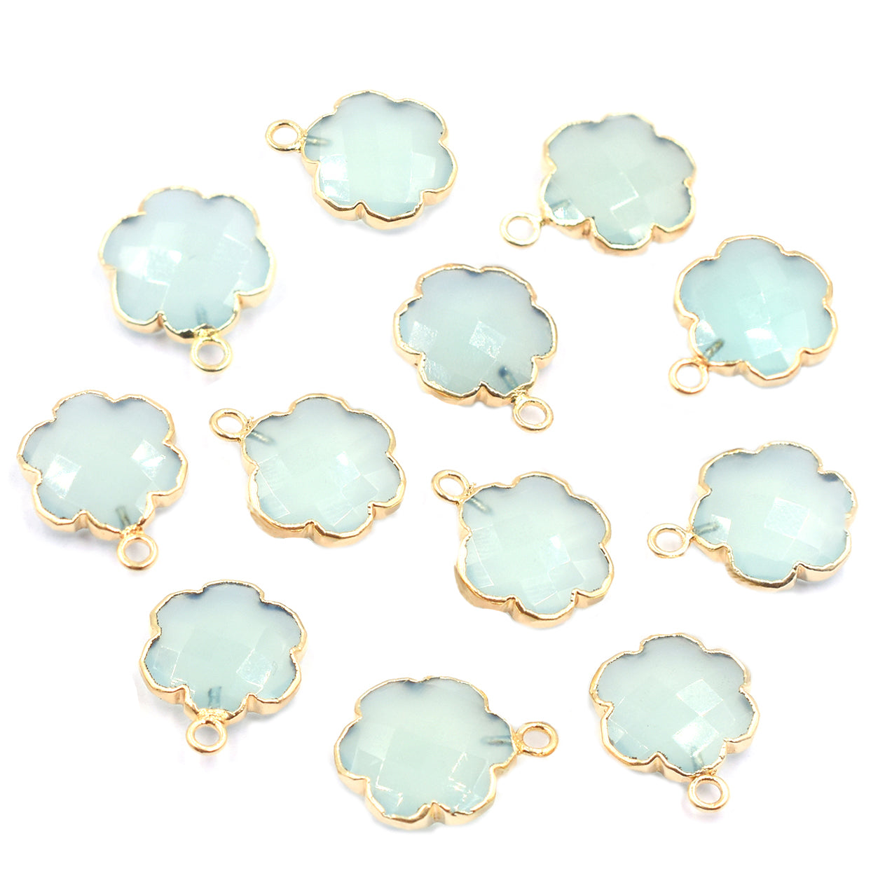 Barrel shaped aqua chalcedony with gold plating