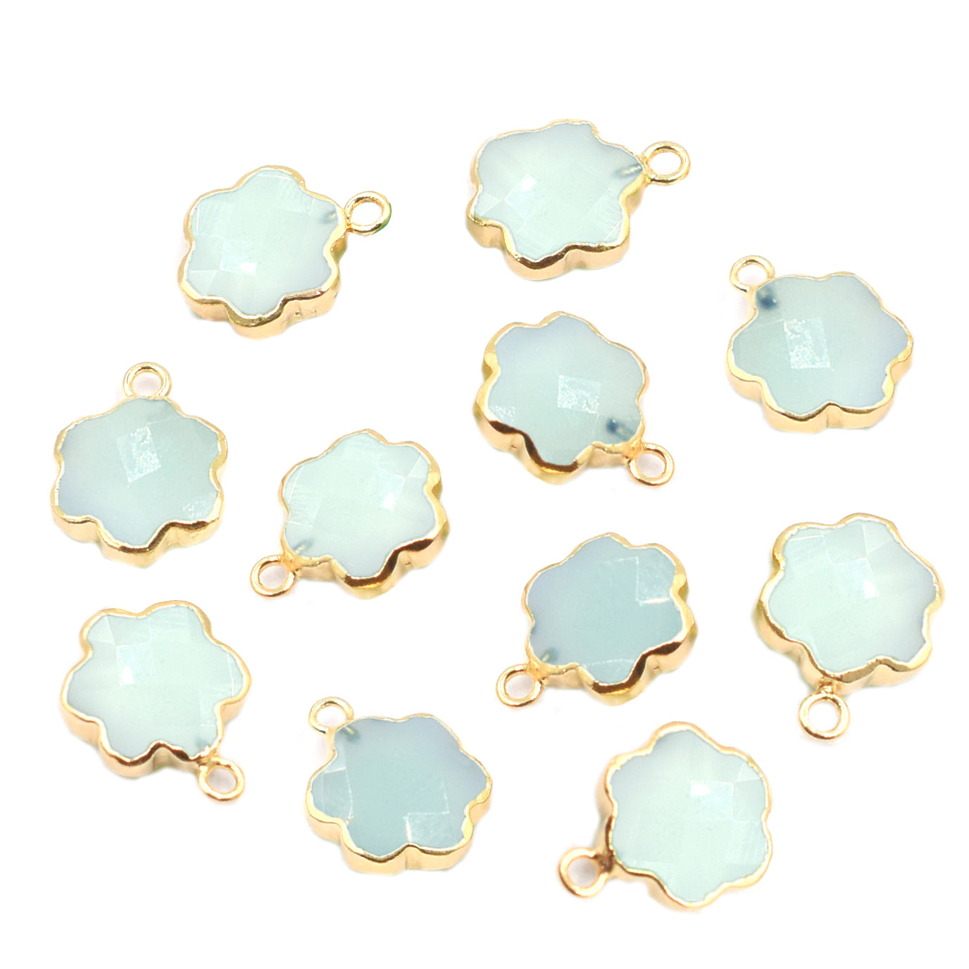 Barrel shaped aqua chalcedony with gold plating