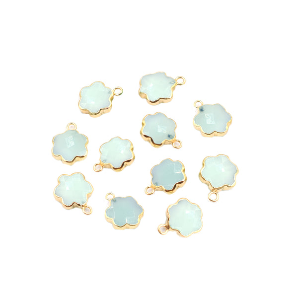 Aqua Chalcedony Clover Leaf Shape Gold Electroplated Pendant (Set Of 2 Pcs)