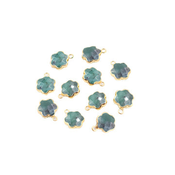 Raw Emerald Clover Leaf Shape 10 To 11 MM Gold Electroplated Pendant (Set Of 2 Pcs)