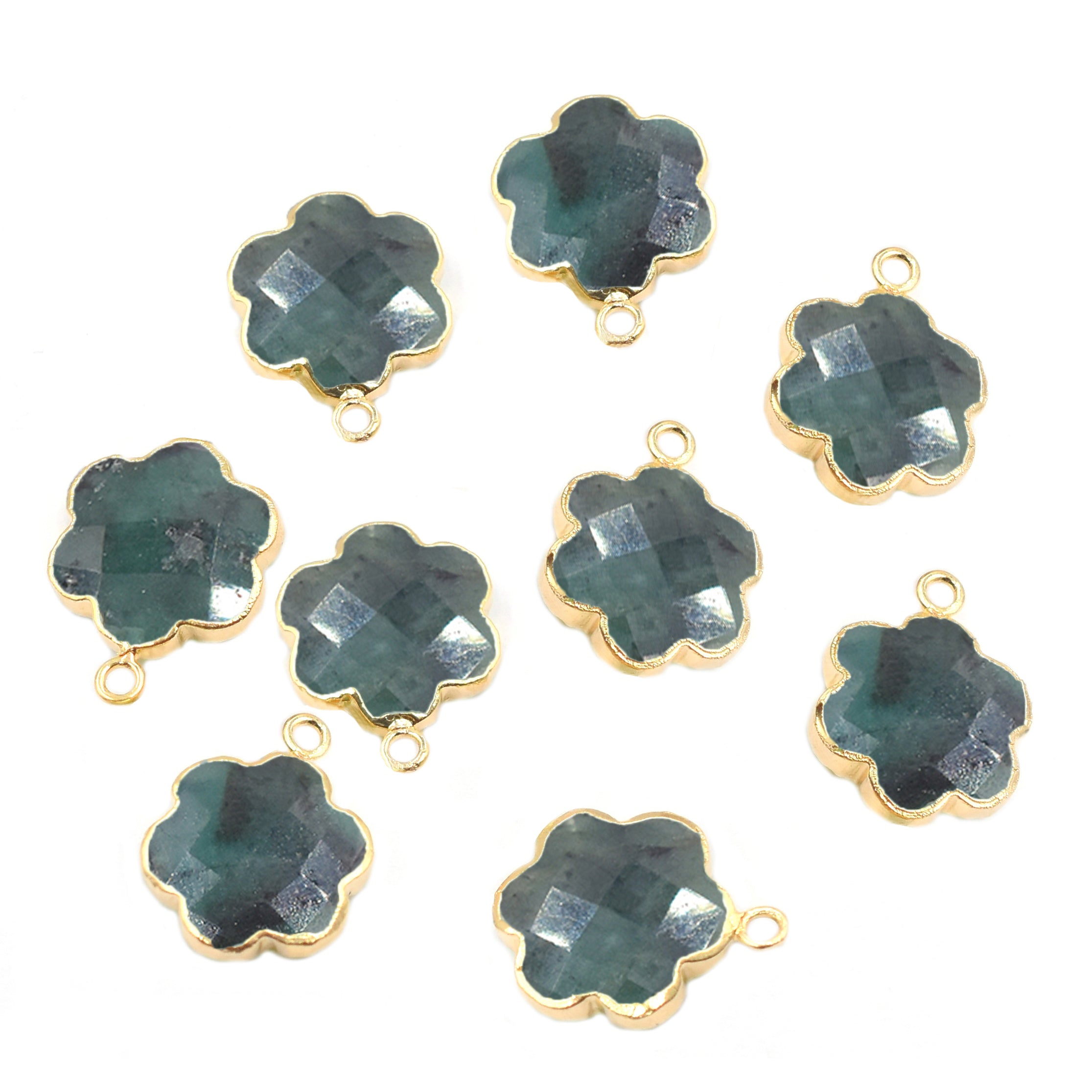 Raw Emerald Clover Leaf Shape 13 To 15 MM Gold Electroplated Pendant