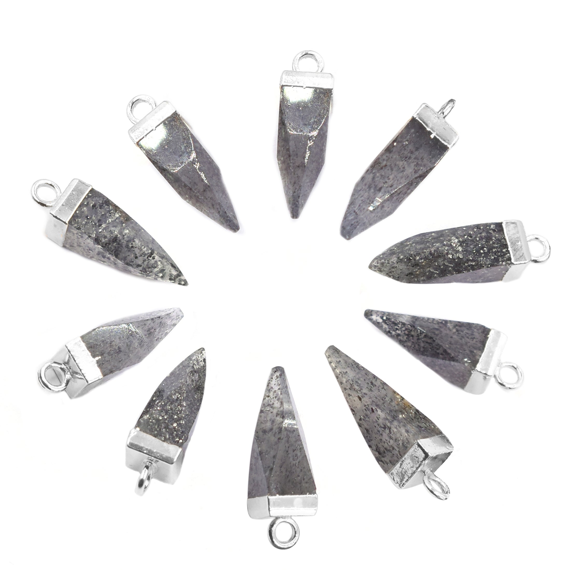 Black Sunstone Spike Shape 16 x 5 MM Silver Electroplated Pendant (Set Of 2 Pcs)