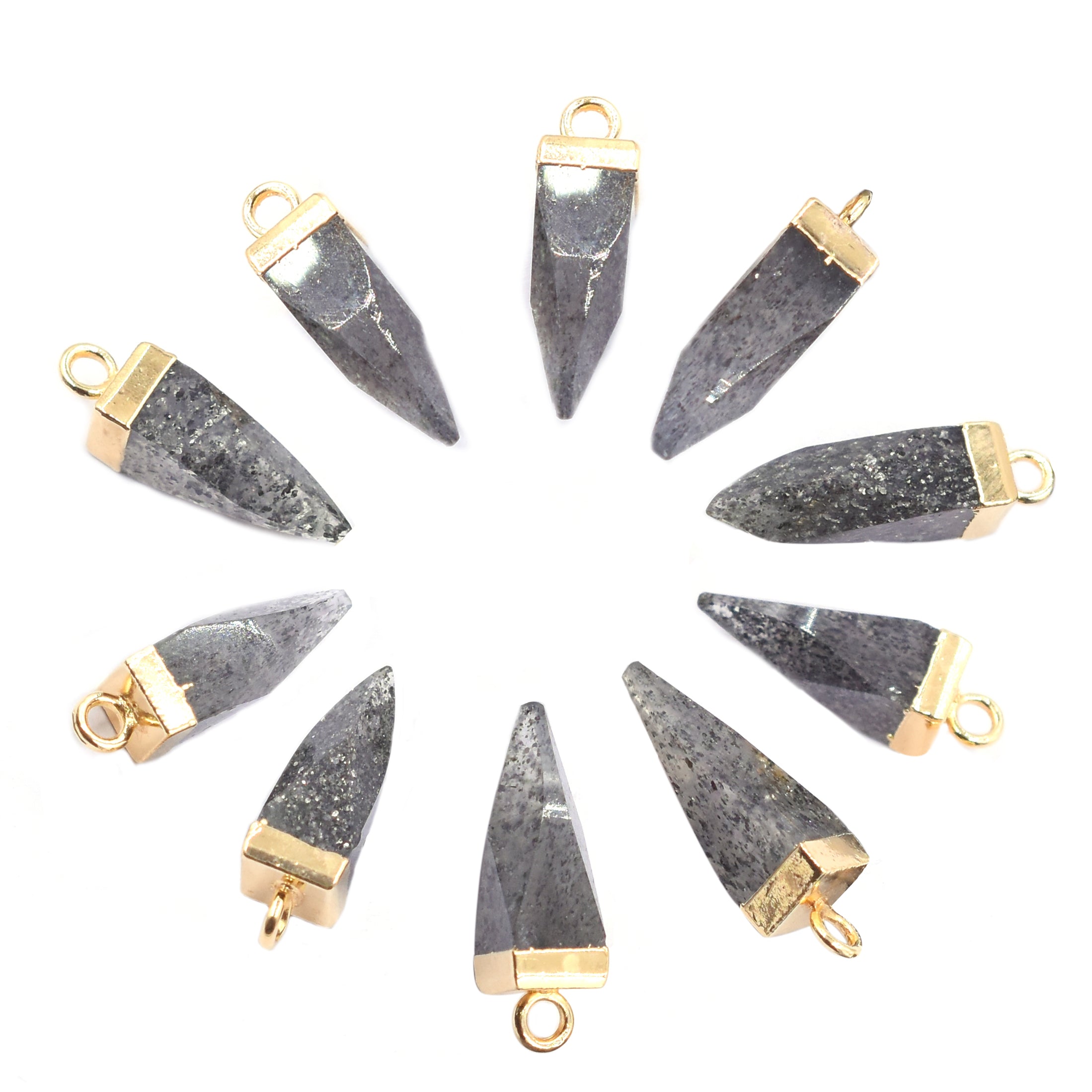 Black Sunstone Spike Shape 16 x 5 MM Gold Electroplated Pendant (Set Of 2 Pcs)