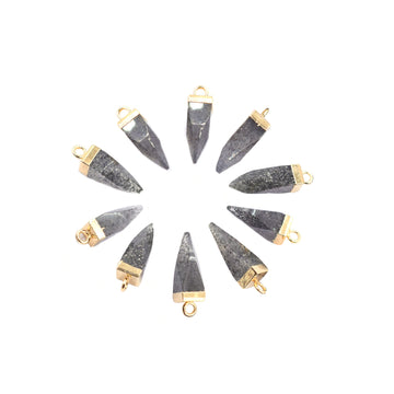 Black Sunstone Spike Shape 16 x 5 MM Gold Electroplated Pendant (Set Of 2 Pcs)