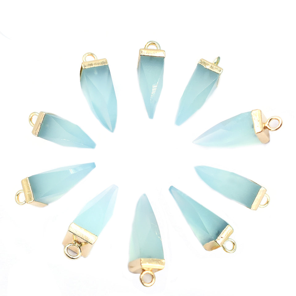 Barrel shaped aqua chalcedony with gold plating