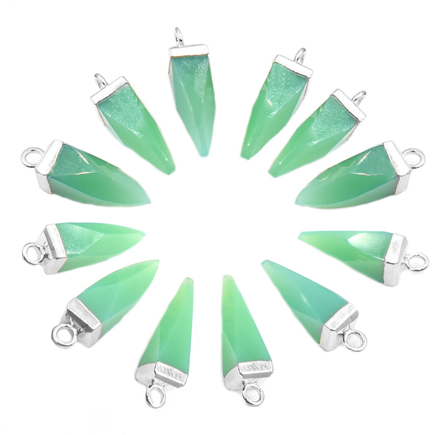 Stylish Chrysoprase Chalcedony Spike pendant in silver frame