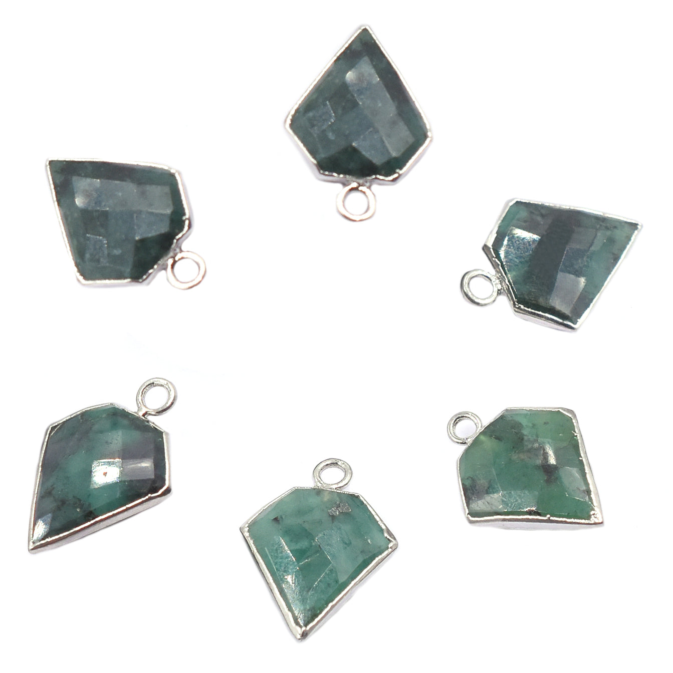 Raw Emerald Diamond Shape 12 MM Silver Electroplated Pendant