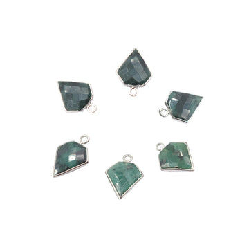 Raw Emerald Diamond Shape 12 MM Silver Electroplated Pendant