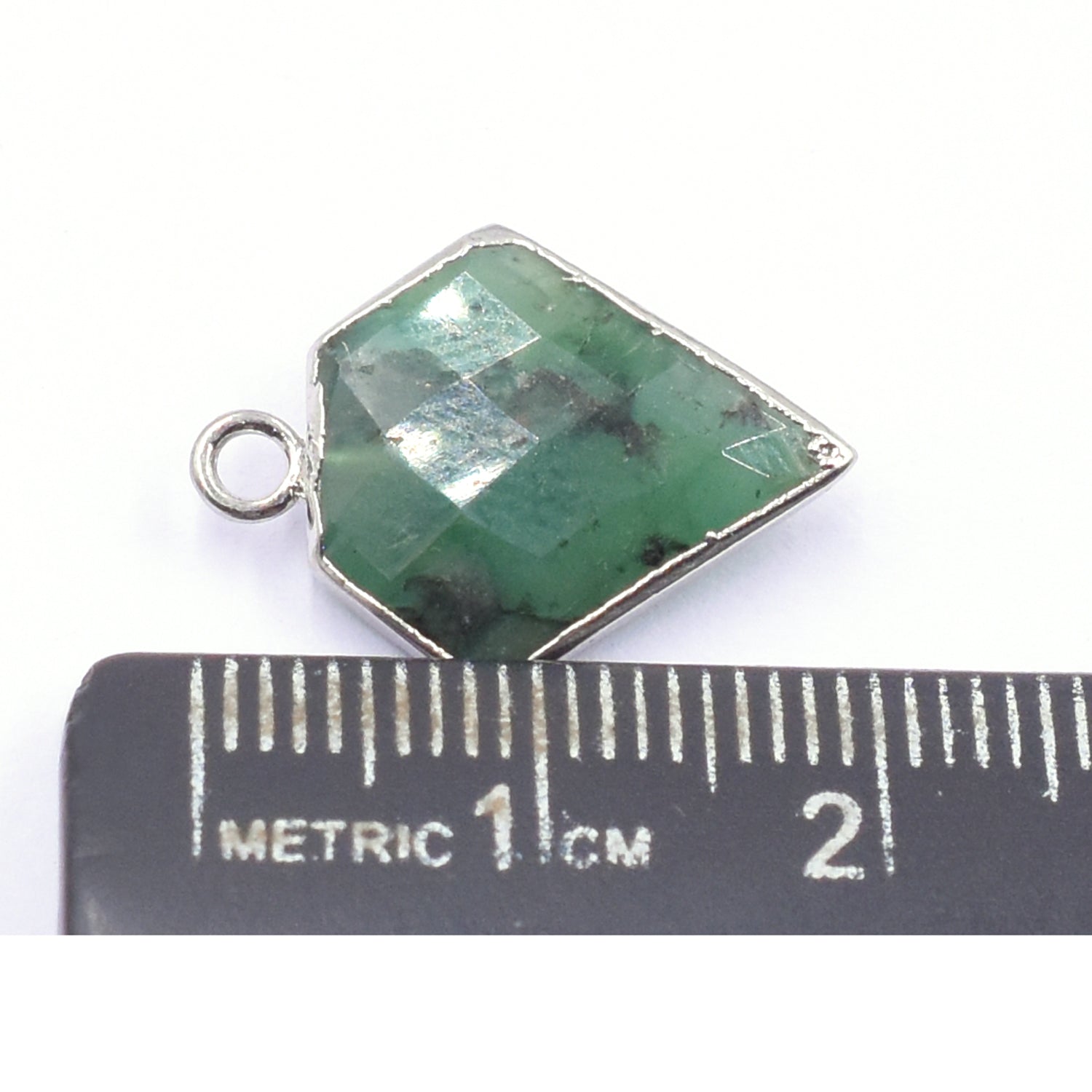 Raw Emerald 12 MM Diamond Shape Rhodium Electroplated Pendant