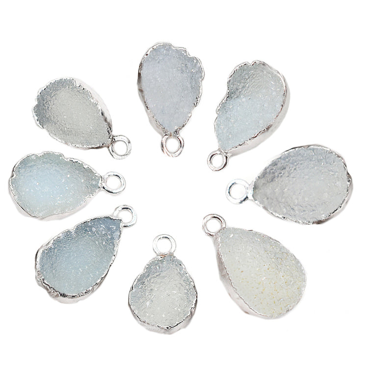 Aqua druzy silver pear pendant