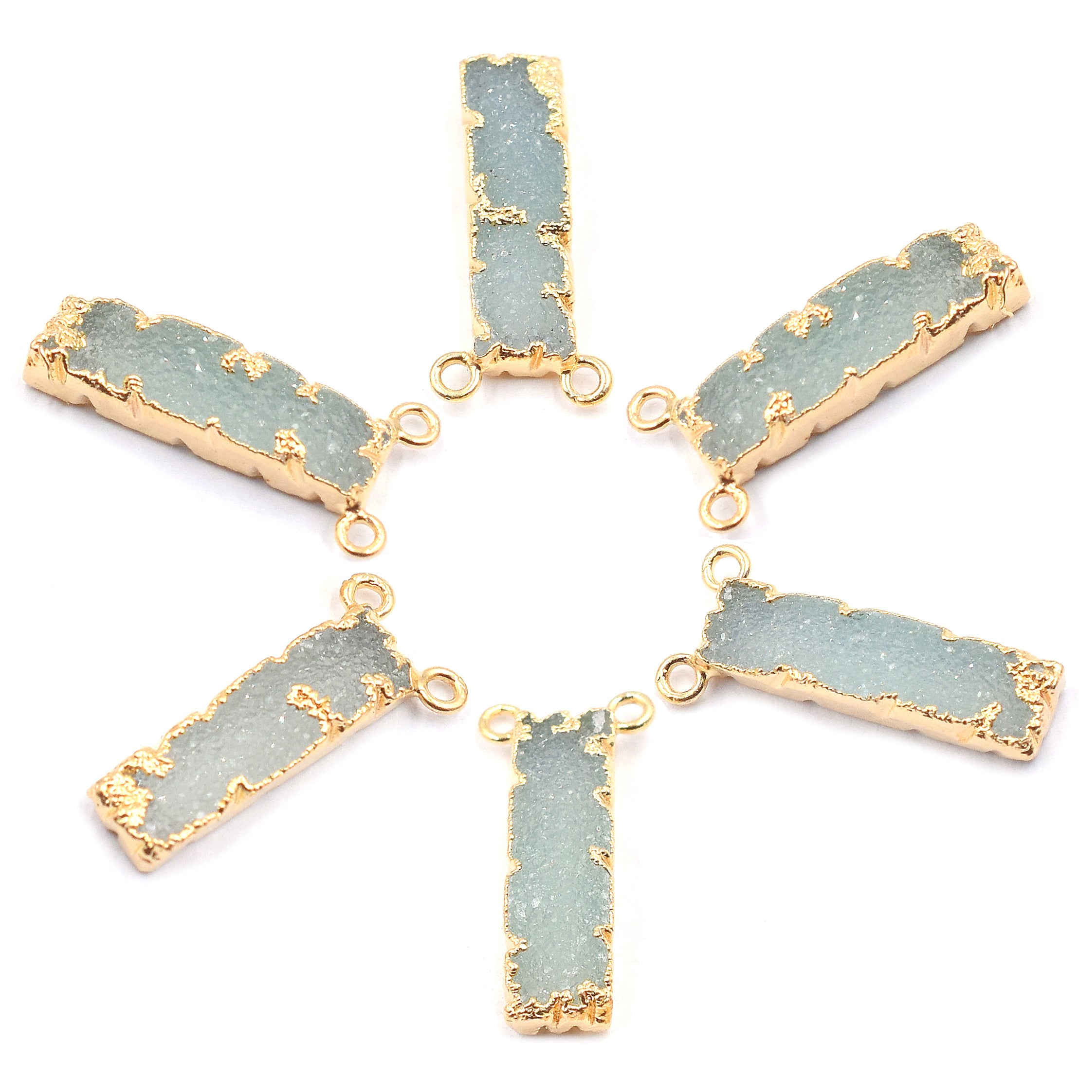 Aqua Druzy Rectangle Shape 20 x 6 MM Gold Electroplated Pendant