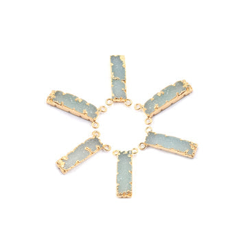 Aqua Druzy Rectangle Shape 20 x 6 MM Gold Electroplated Pendant