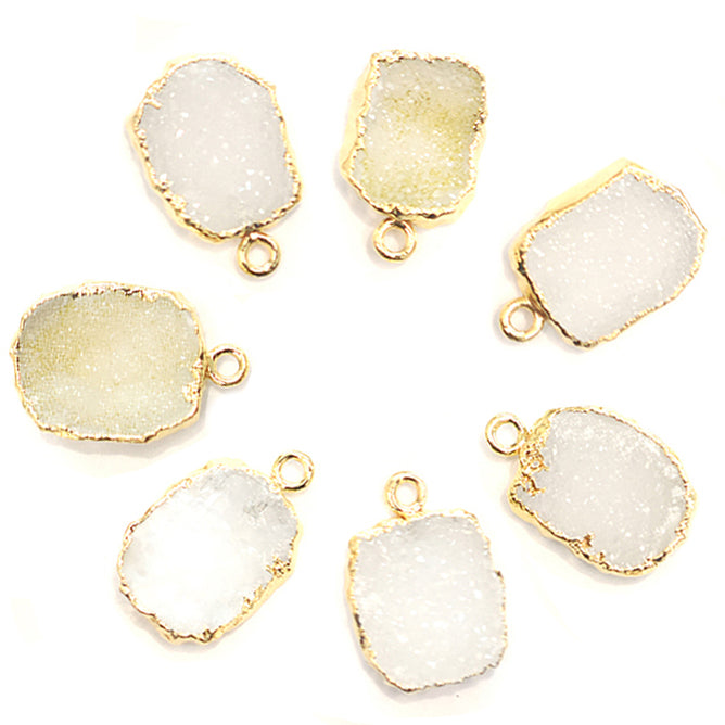 White Druzy Rectangle Shape 14x10 MM Gold Electroplated Pendant