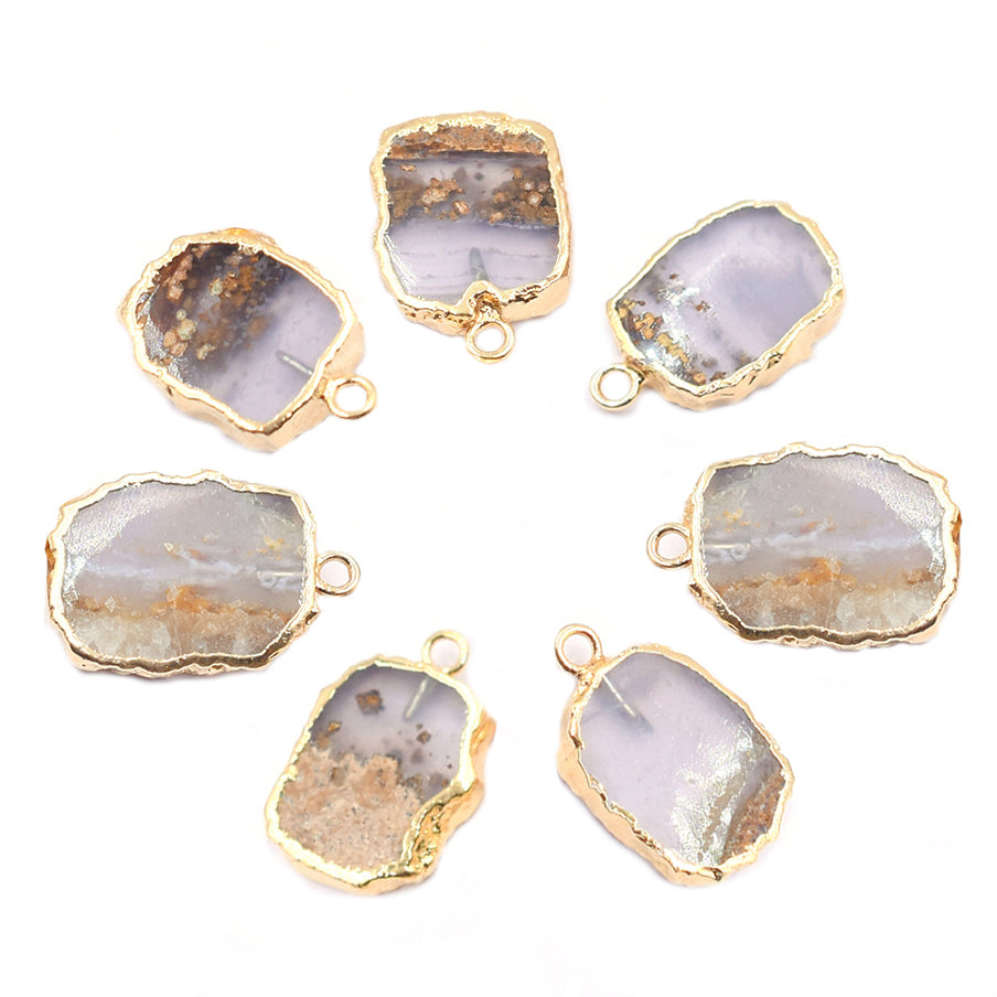 Elegant Blue Lace Agate rectangle pendant in gold frame