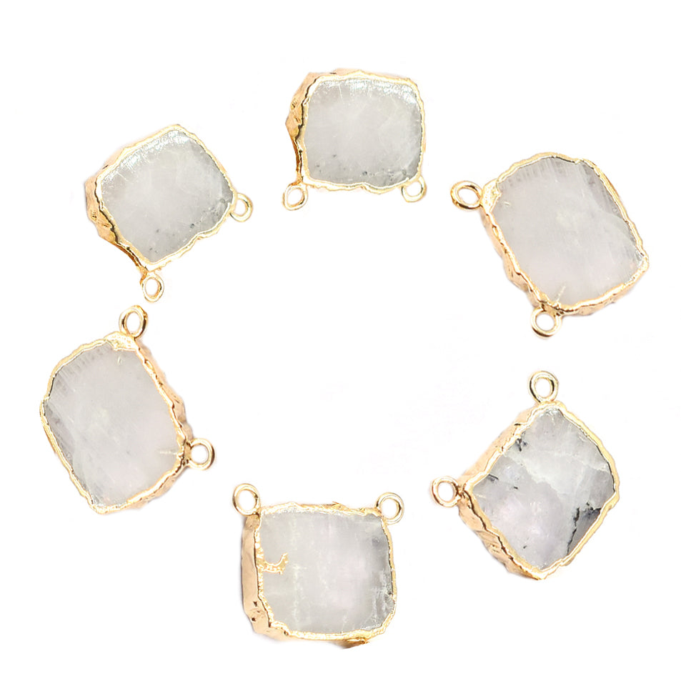 Rainbow Moonstone Rectangle Shape 16 x 12 MM Gold Electroplated Pendant