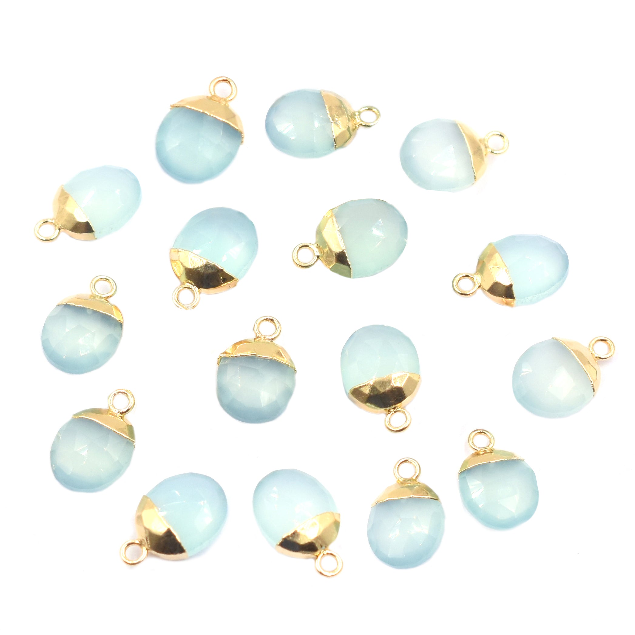 Barrel shaped aqua chalcedony with gold plating