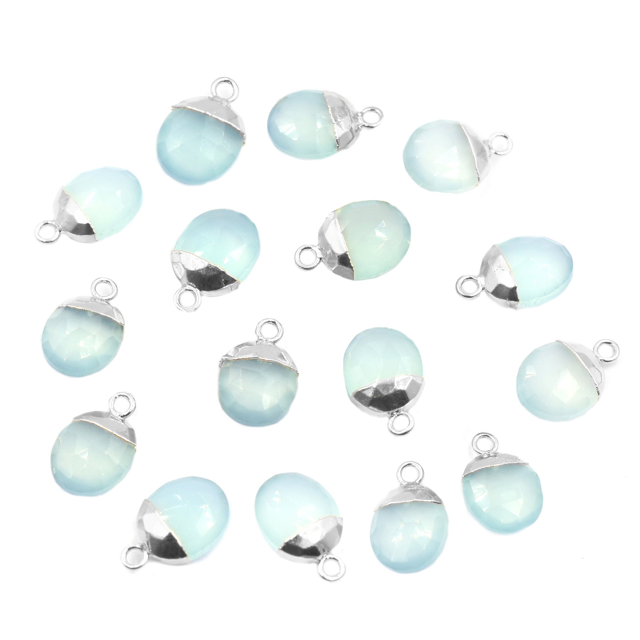 Aqua Chalcedony Oval Shape 10x8 MM Silver Electroplated Pendant (Set Of 2 Pcs)