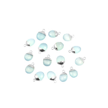 Aqua Chalcedony Oval Shape 10x8 MM Silver Electroplated Pendant (Set Of 2 Pcs)