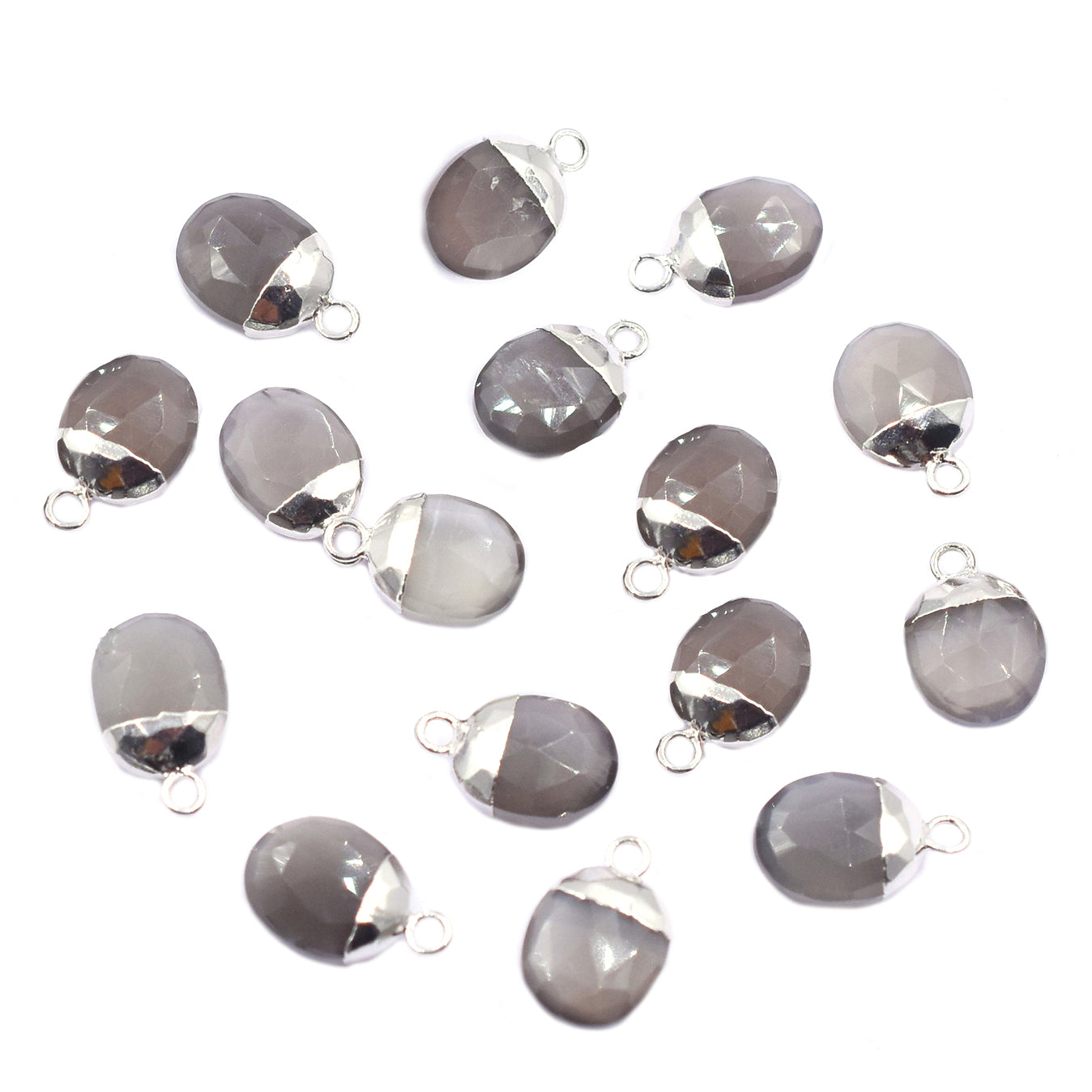 silver electroplated Gray Moonstone oval pendant