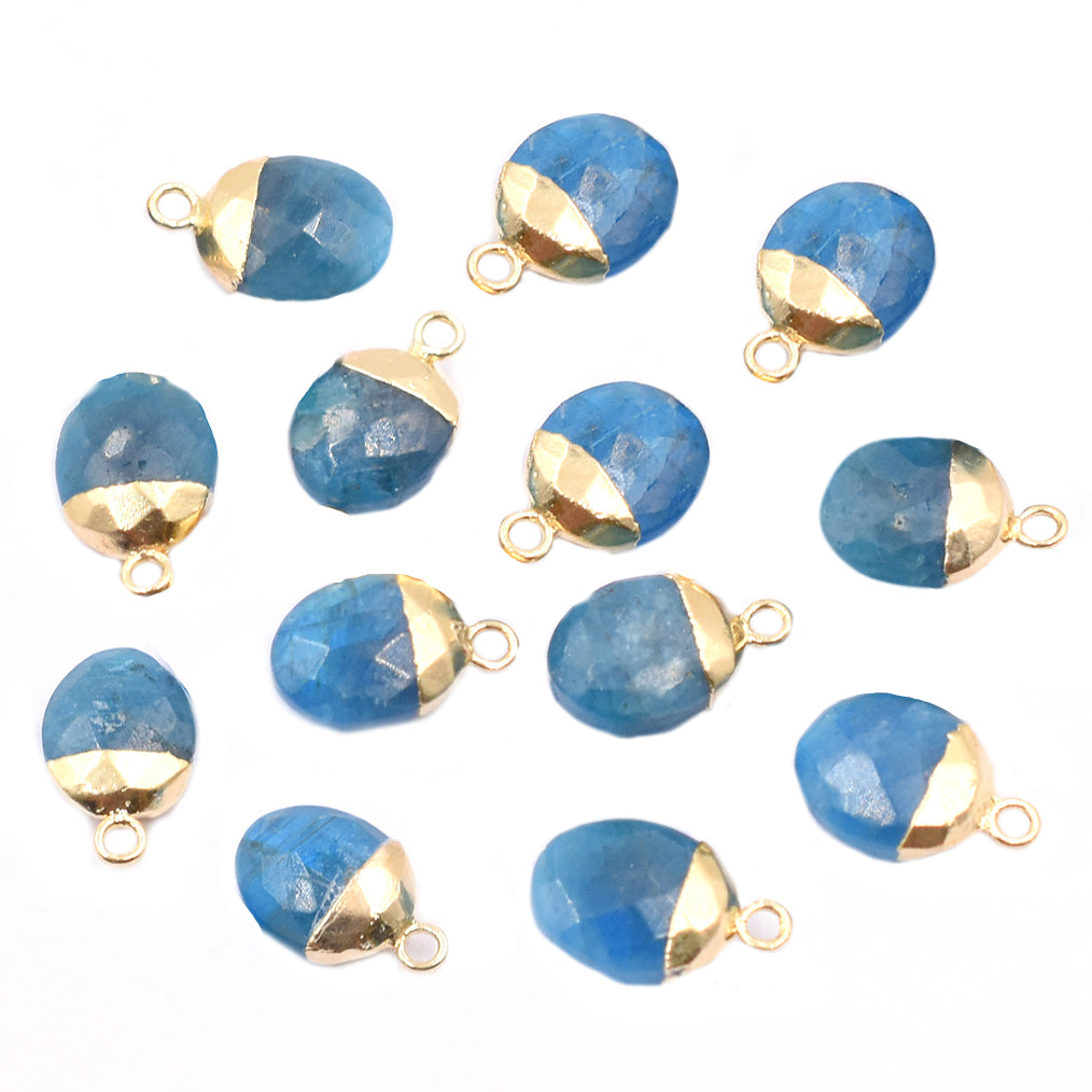 Blue Apatite Oval Shape Gold Electroplated Pendant (Set Of 2 Pcs)